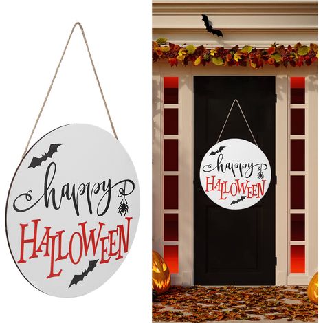 Fröhliches Halloween Halloween-Dekorationen für drinnen, Hängeschilder, Türschilder, Fledermaus-Willkommensschilder, weißer Stil. (1/5)