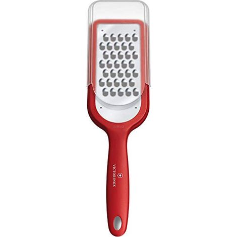 Victorinox, grattugia da cucina grossolana in acciaio inox con supporto in gomma antiscivolo, rossa (1/4)