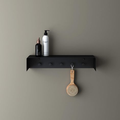 doporro Portasciugamani con Ripiano 50x10x10cm, Mensola Bagno con Portasciugamani in Acciaio Inossidabile MMF257, Nero Opaco