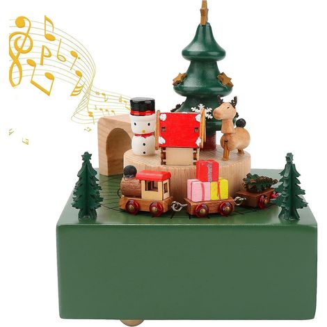 Bote Musique De Nol, Bote Musique Vintage Avec Train De Rotation Mcanisme Sculpt En Bois Artisanat Musical Bote Musique En Bois Bonhomme De Neige El (1/5)