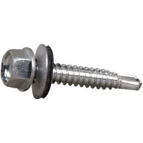 BUNTHAUS VIS AUTOFOREUSE METAL M5  PACK 100  5,5 x 50 mm  Vis tole auto foreuse de acier à tete hexagonale avec rondelle d'étanchéité pour plus fixation  Vis Autoperceuse pour metal