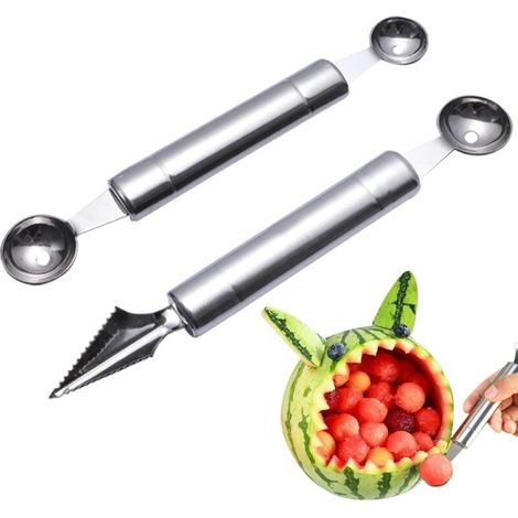 Ensemble de 2 ustensiles pour melon et découpe – cuillère à melon en acier inoxydable pour divers fruits – éplucheur – accessoire indispensable en cuisine (1/4)