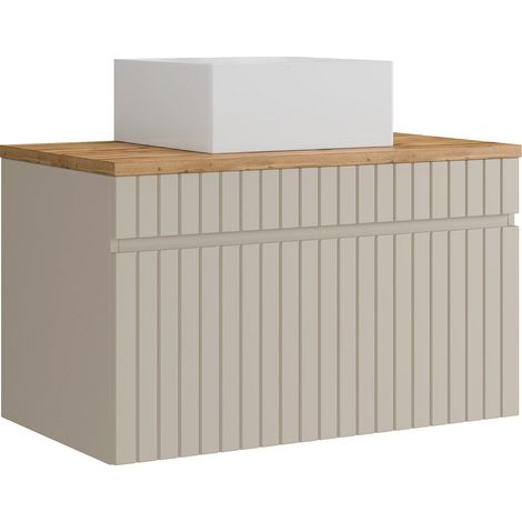 Mobile bagno sospeso scanalato beige con lavabo da appoggio quadrato 80 cm - SATARA