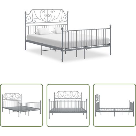 The Living Store Cadre de lit sans matelas gris métal 140x200 cm - Cadre De Lit - Lit Metal - Lit Double - Literie - Meuble Chambre (1/5)