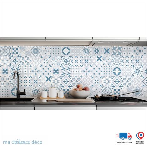 Crédence : Carreaux ciment gris 1 - Couleur Bleu clair - Alu composite - 120 - 60 (1/3)