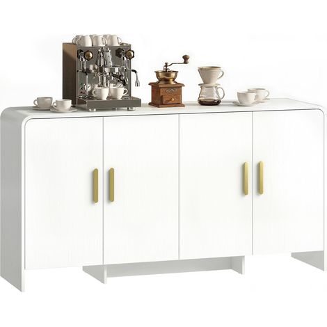 Buffet de cuisine avec 4 étagères, 4 portes à fermeture amortie, meuble TV 72 pouces, 152 x 40 x 80 cm, blanc (1/5)