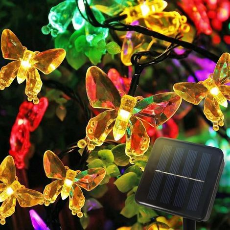 Guirlande lumineuse LED en forme de papillon - 7 mètres de long - Rallonge de 2 mètres - 8 modes d'éclairage - Alimentation solaire - 50 LED (1/5)