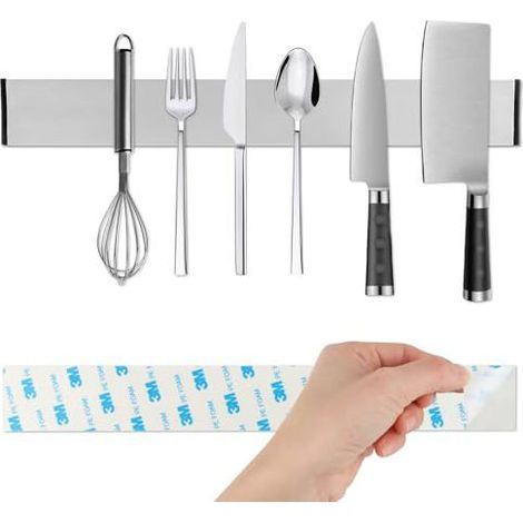 Porte-couteaux magnétique acier inox 30cm, aimant extra fort mural pour couteaux outils cuisine (1/5)