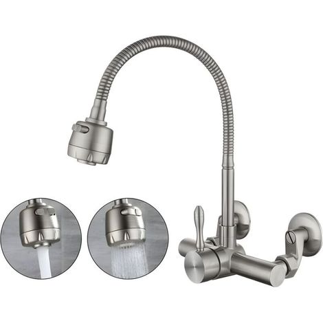 Mitigeur mural cuisine en acier inoxydable 304 – Rotatif 360° – Valve céramique – Montage mural 12-18cm – Économie d'eau 30% (1/5)