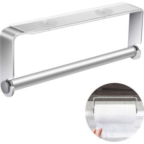 Porte-rouleau essuie-tout adhésif sous meuble, acier inoxydable, sans perçage (1/4)