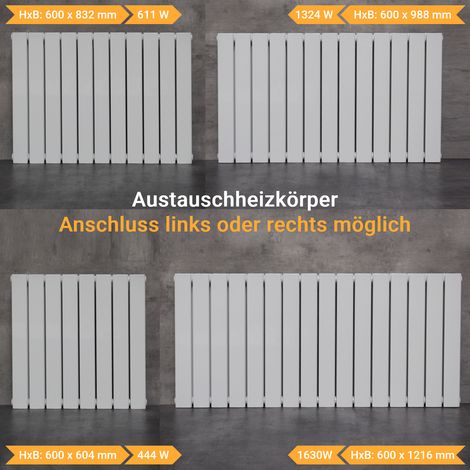 WITEN&NOCK Designheizkörper Bauhöhe 600 mm mit seitlichen Anschlüssen NA 550 mm Flachheizkörper weiß Einlagig 611 Watt Breite 832 mm (1/5)