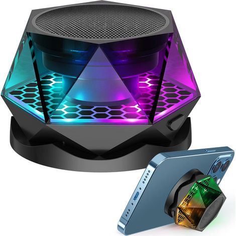 Altoparlante Bluetooth magnetico Diamond, piccolo altoparlante wireless con luce multicolore RGB, supporto per cellulare per iPhone, Android, accoppiamento TWS
