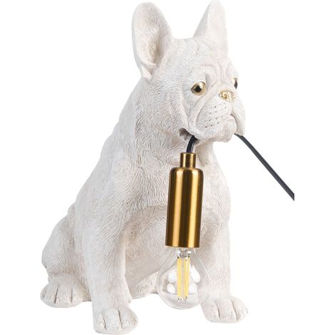 Table Lamp White Polyresin Animal-Themed Bedside Light Reading Lamp Bulldog Puppy Shape Living Room Bedroom Glam Style BRUNO