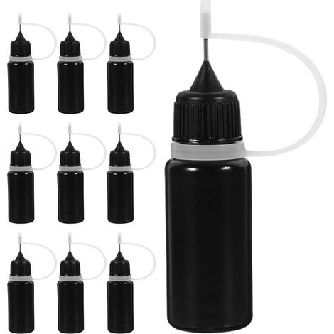Flacons applicateurs à embout fin pour colle, lot de 50, 10 ml, plastique souple noir, bouchon noir, pour peinture et travaux de précision (1/5)