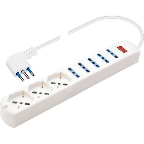 Presa multipla 250V - 5 prese grandi + 3 pluristandard - 1,5 metri Bianco