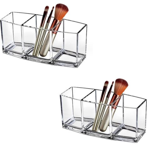 Lot de 2 organisateurs cosmétiques en acrylique, rangement pour maquillage, gobelet en plastique pour fards à paupières et maquillage, 3 compartiments
