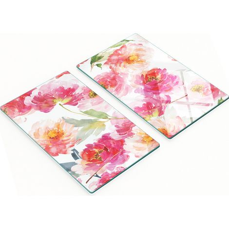 Tableros de vidrio duraderos y elegantes con estampado de acuarela y peon铆as, 2x30x52 cm.