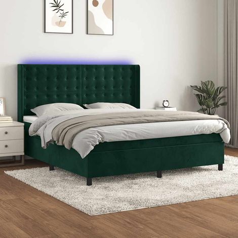 vidaXL Sommier à lattes de lit matelas et LED Vert foncé 180x200 cm (1/5)