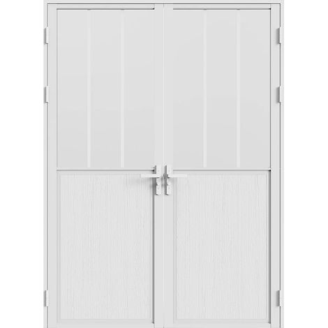 Bloc porte réversible à deux battants en aluminium et verre trempé dépoli style atelier - 2 x H204 x L73 cm - Blanc - ERMELO