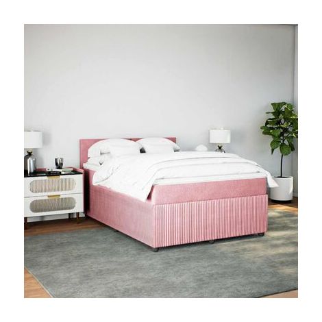 Sommier Snowcod (avec matelas), couleur rose, 140 × 190 cm, velours, velours doux et confortable, meuble de chambre, design contemporain, montage facile (1/5)