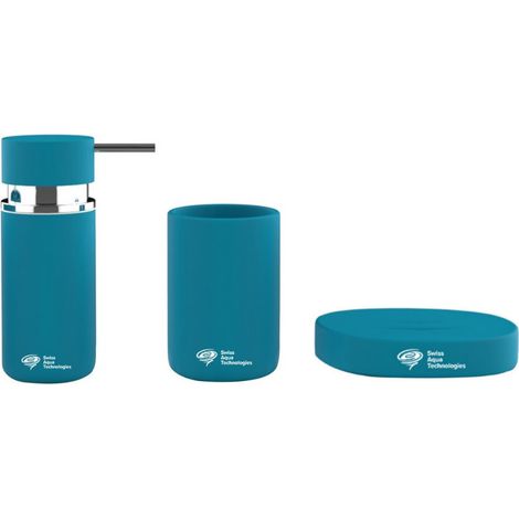 Swiss Aqua Technologies Zubehörset Infinitio Seifenspender, Seifenschale, Becher, Keramik Mattblau PackSAT-BleuMat