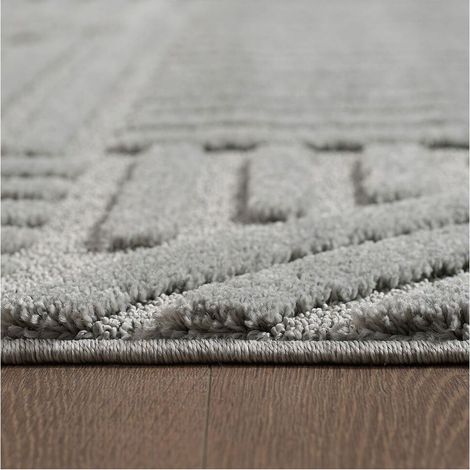 Tapis rond scandinave effet 3D graphique Eve Argenté Ø200