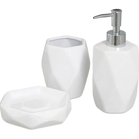 Accessoires salle de bain - JUANIO - Set 3 pièces - Céramique - Blanc - Distributeur 430 ml (1/3)