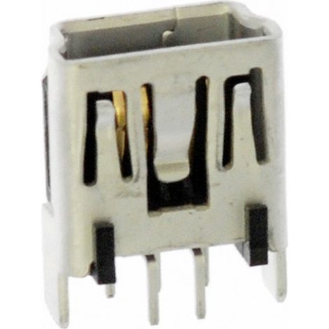 Connecteur USB, mini-USB type B, USB 2.0, femelle, 5 pôles, montage traversant, vertical Femelle Ver