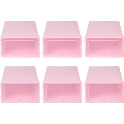 Boîte à chaussures rose bonbon (6 pièces), boîte de rangement en plastique transparent, tiroir de rangement rectangulaire pour meuble à chaussures (1/5)