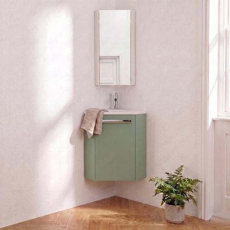 Eckwaschbecken + Wasserhahn + SKINO-Schrank