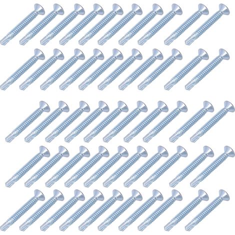 50 vis autoperceuses cruciformes en acier au carbone zingué, tête plate 4,8 x 38 mm (1/5)