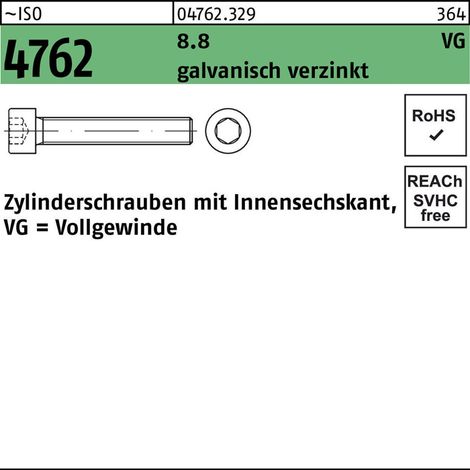 Zylinderschraube ISO 4762 Innen-6kt VG M5x40 8.8 galv.verz. 200St.
