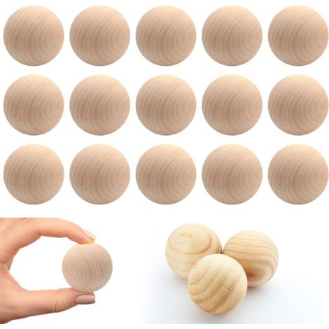 15 cuentas redondas de madera sin taladrar, bolas de madera sin acabado para manualidades, pintura, decoración DIY, fabricación de joyas, 40 mm (1/5)
