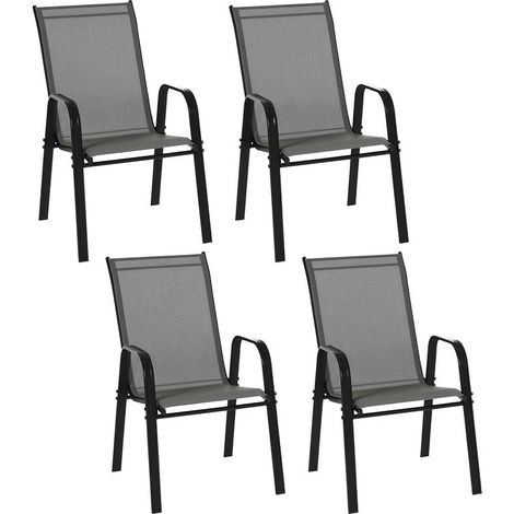 Lot de 4 chaises d'extérieur gris foncé en textilène empilables, 54x75,5x95 cm, résistantes intempéries pour jardin pratique (1/5)