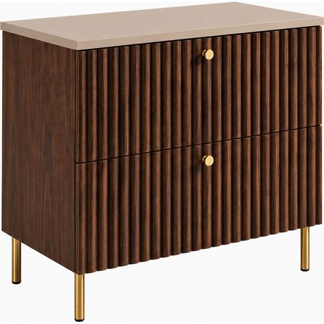 Mobile bagno Bello 80 cm su piedini, rovere noce, piano cashmere, maniglie dorate (1/5)