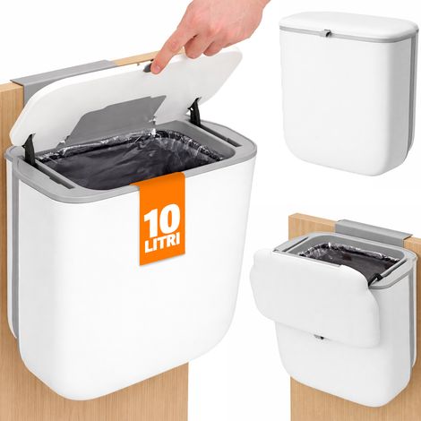 Pattumiera Cucina 10L da Appendere Salvaspazio con Coperchio a Doppia Apertura (1/5)