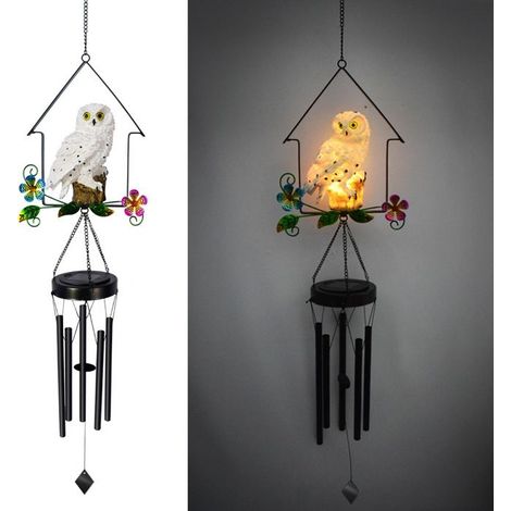 1 carillon éolien solaire, étanche avec hibou LED, design jardin extérieur pour allée ou terrasse (1/5)