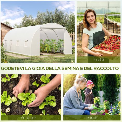 Lot de serre tunnel de jardin en métal blanc 6x3x2 m avec bâche PE pour culture extérieure