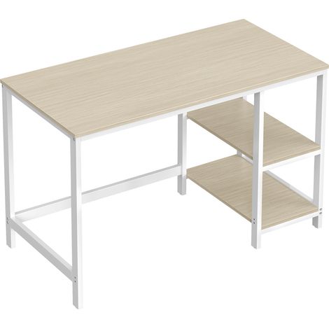 VASAGLE Bureau informatique, Table d’étude, avec étagère à 2 niveaux à gauche ou à droit, pour bureau, salon, cadre en métal, style industriel, Beige