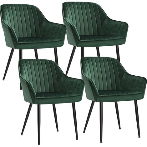 SONGMICS Chaise Salle à Manger, lot de 4, Chaise de Cuisine, Fauteuil en Velours, Rembourrée, avec Accoudoirs, Charge Max. 120 kg, Pieds en Métal, pour Salle à Manger, Vert (1/5)