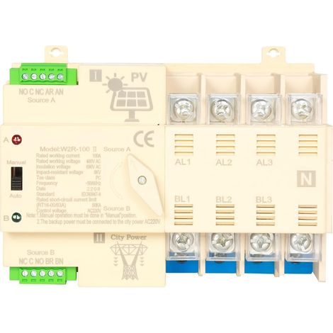 Commutateur de Transfert Automatique 63A Commutateur Photovoltaïque 4P 220V Rail DIN, Sélection Alimentation Système Solaire (1/5)