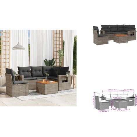 6-tlg. Garten-Sofagarnitur mit Kissen Grau Poly Rattan - Gartenmöbel Set - PE-Rattan Möbel - Outdoor Lounge - Esszimmergarnitur - Balkonmöbel (1/3)