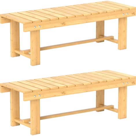 Lot de 2 bancs de jardin - Outsunny - 2 places style rural chic assise à lattes - bois de sapin pré-huilé - 110 x 38 x 35 cm - jaune (1/5)