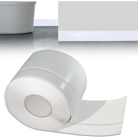 Plinthe autocollante - Blanche - Flexible - Pour cuisine et salle de bain - Adhérence parfaite sur les murs, rénovation DIY pour bâtiments anciens et pièces modernes (80 + 40 mm, 6 m) (1/5)