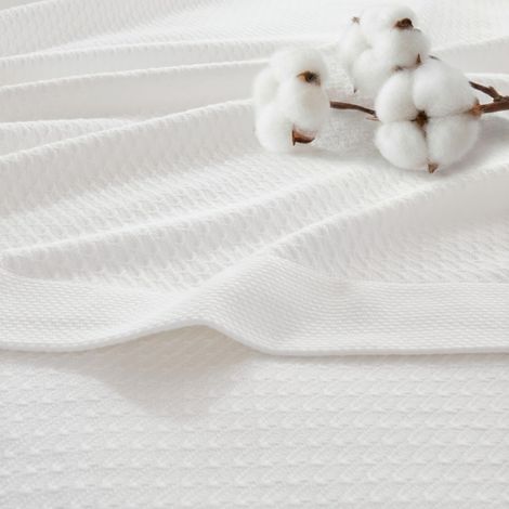 Couverture en Coton égyptien Blanc 167,6 x 228,6 cm Lit Simple Tissage Douce et Confortable 100% Coton égyptien pour lit ou canapé (1/5)