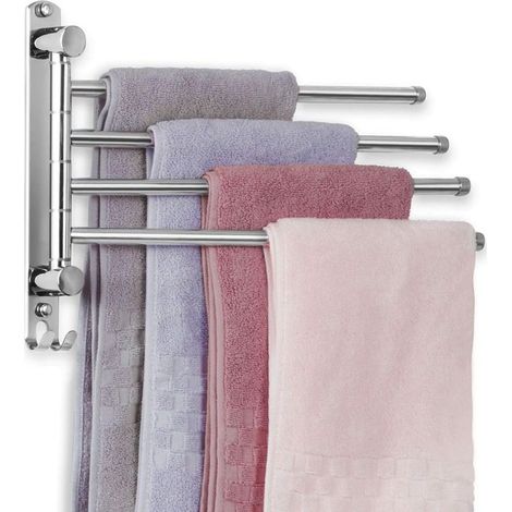 Bathroom Towel Rack with 4 Rotating 180° Bars, Stainless Steel Towel Dryer, 34cm, Wall-Mounted Towel Rack for Bathroom, Kitchen, Sink - Silver (1/5)