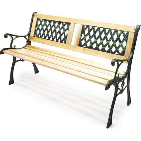 Banc de Jardin Bois et Fonte 122 cm x 54 cm x 74 cm - Motif 2 grilles