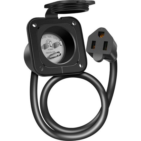 Prise d'alimentation secteur 125 V CA 15 A avec rallonge intégrée, prise à bride 5-15 pour camping-car avec couvercle étanche et arrière, prise de quai 2 pôles 3 fils pour bateau (1/5)