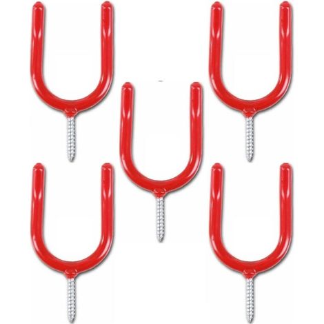 Crochet de rangement robuste pour outils de garage, vis pour atelier/jardin/abri de jardin/porte-pelle de garage, couleur rouge (lot de 5)
