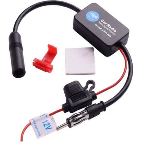 Amplificateur TV et dérivateur TVAmplificateur de Signal d'autoradio,Auto Voiture FM AM Radio antenne de Signal stéréo amplificateur de Signal aérien Booster 12V (1/4)